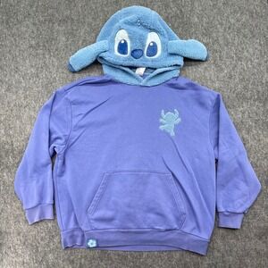 Disney Lilo & Stitch Hoodie Large Purple Sherpa Disney Character Pullover